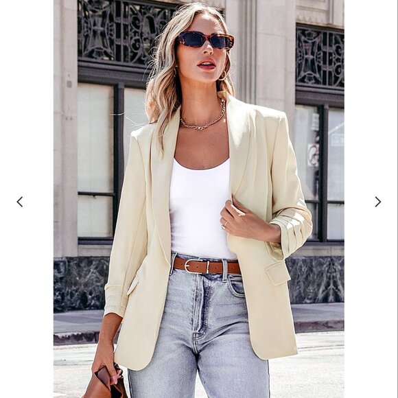 🎄NWT‎ Cupshe Collared Long Sleeve Beige/Cream Blazer with Pockets Size Small - Picture 4 of 7